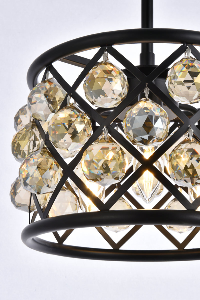 Madison 3 light Matte Black Pendant Golden Teak (Smoky) Royal Cut Crystal