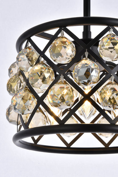 Madison 3 light Matte Black Pendant Golden Teak (Smoky) Royal Cut Crystal