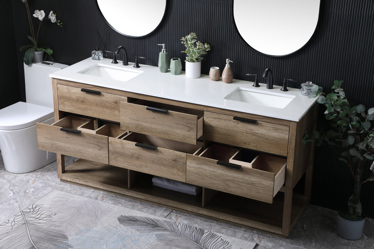 72 Inch Double Bathroom Vanity In Natural Oak
