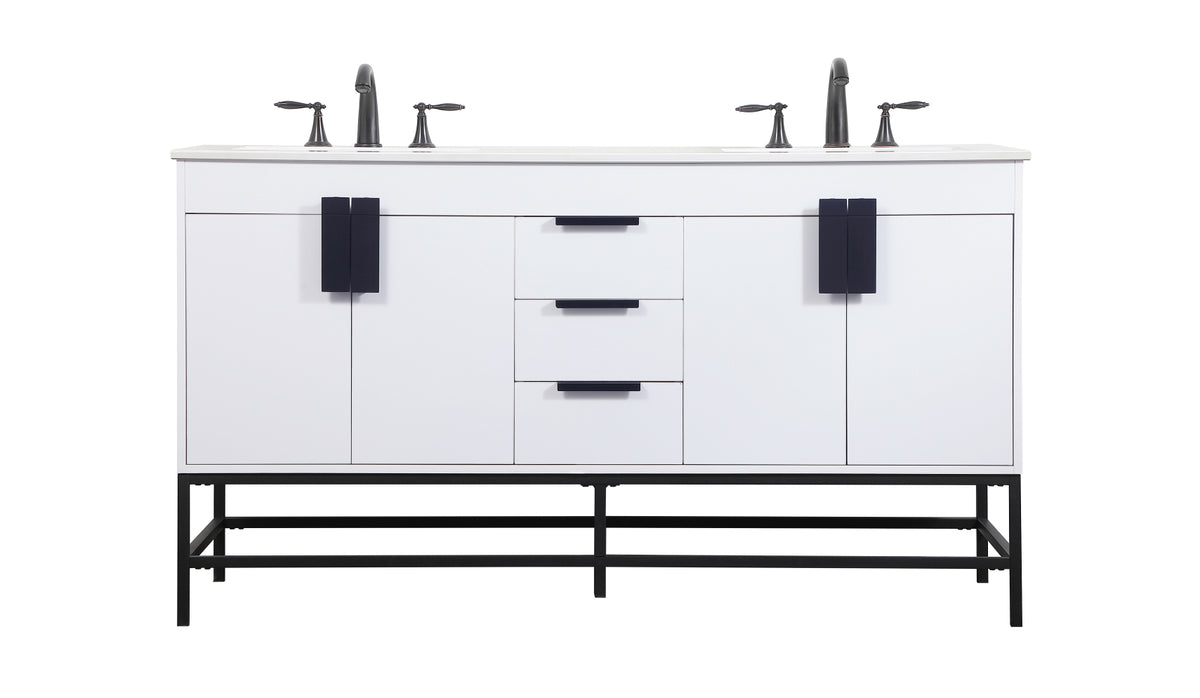 60 inch double bathroom vanity in white