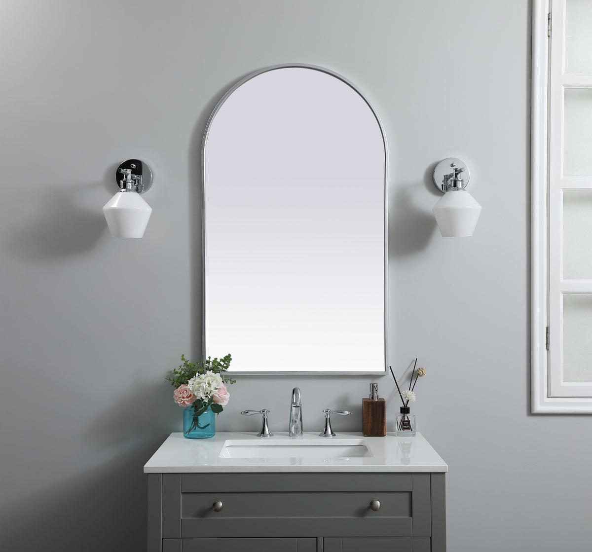 Metal Frame Arch Mirror 24x40 Inch in Silver