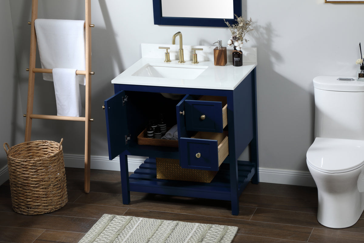 32 inch Single bathroom vanity in blue with backsplash