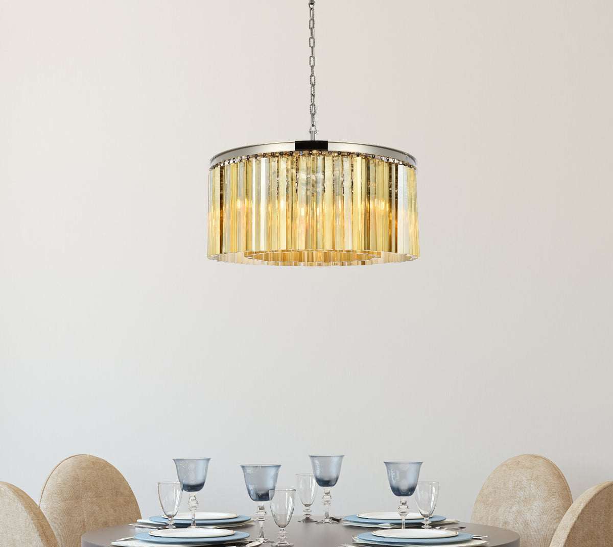 Sydney 8 light polished nickel Chandelier Golden Teak (Smoky) Royal Cut Crystal