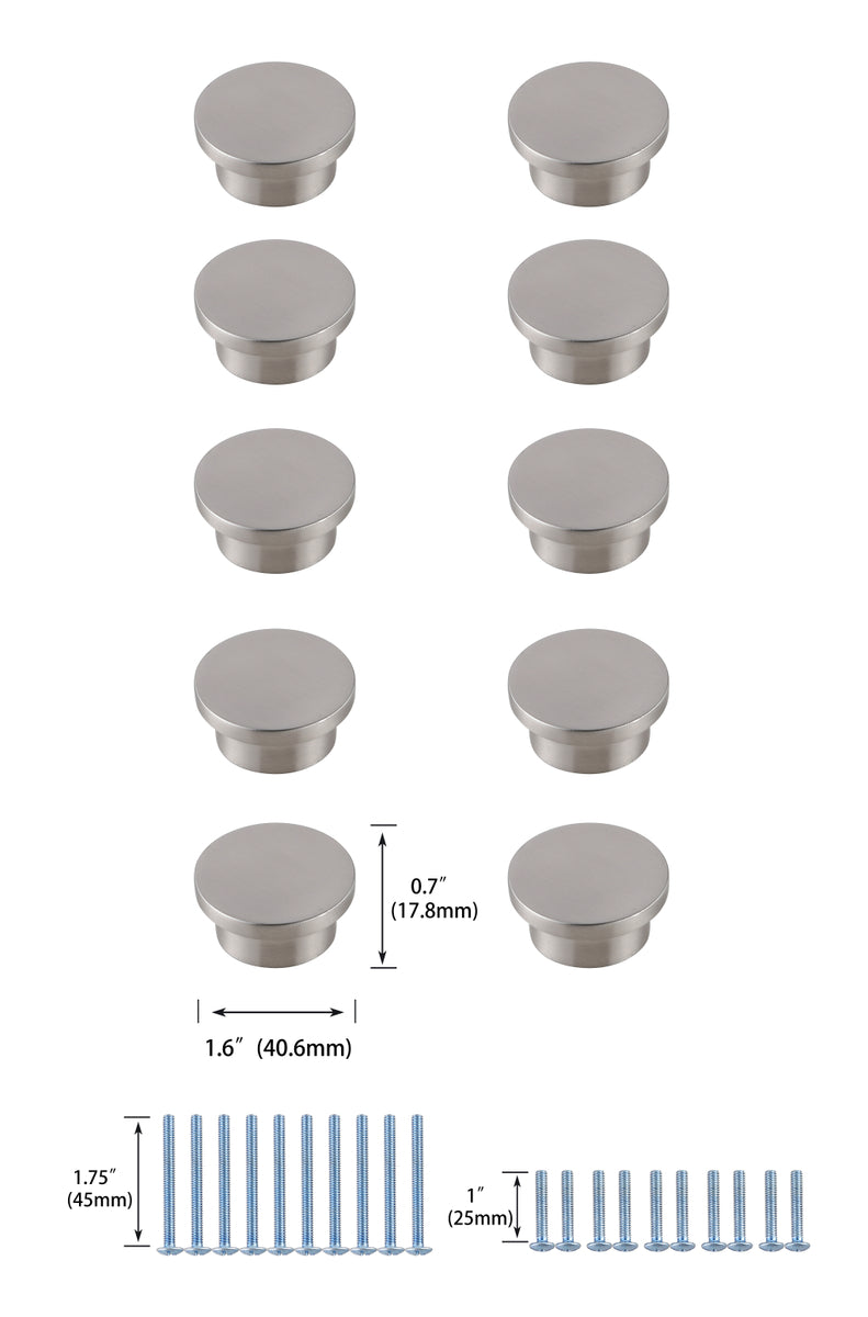 Trovon 1.6" Diameter Brushed Nickel  Oversize Round Knob Multipack (Set of 10)