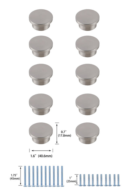 Trovon 1.6" Diameter Brushed Nickel  Oversize Round Knob Multipack (Set of 10)