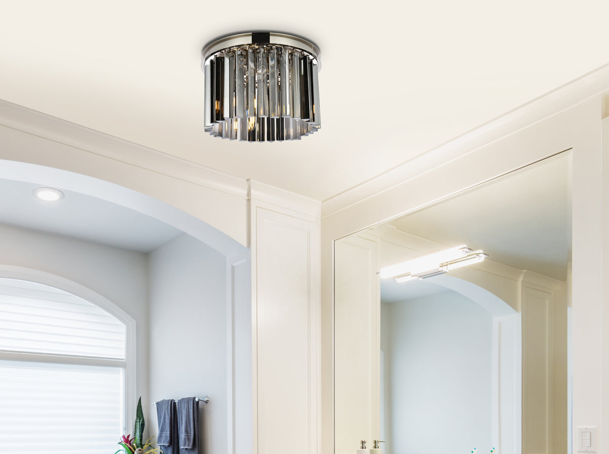 Sydney 3 light polished nickel Flush Mount Silver Shade (Grey) Royal Cut Crystal