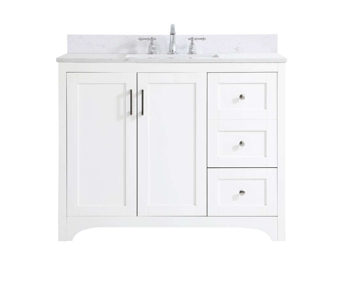 42 inch Single Bathroom Vanity in White with Backsplash