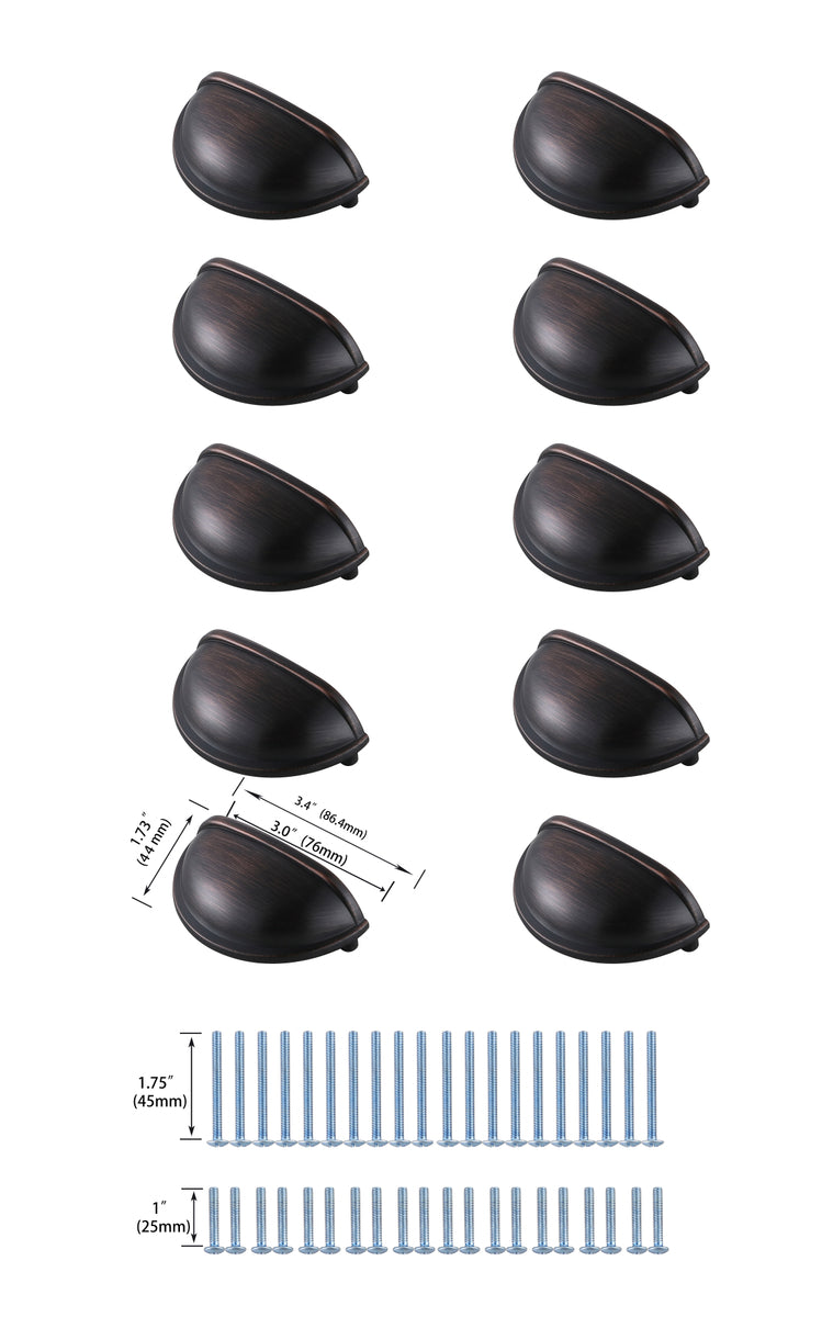 Atticus 3" Center to Center Oil-rubbed Bronze Cup Bar Pull Multipack (set of 10)