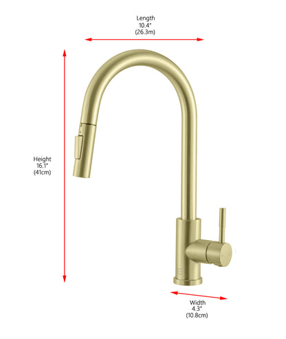 Jack Single Handle Pull Down Sprayer Kitchen Faucet in Brushed Gold
