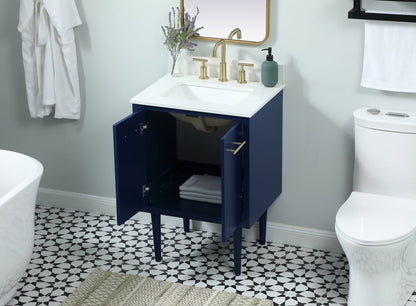 24 inch Single bathroom vanity in blue with backsplash