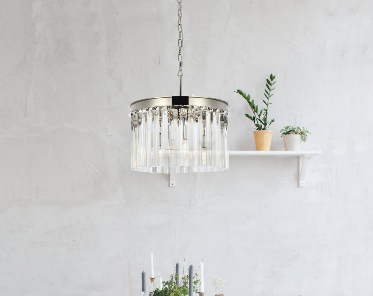 Sydney 3 light polished nickel Pendant Clear Royal Cut Crystal