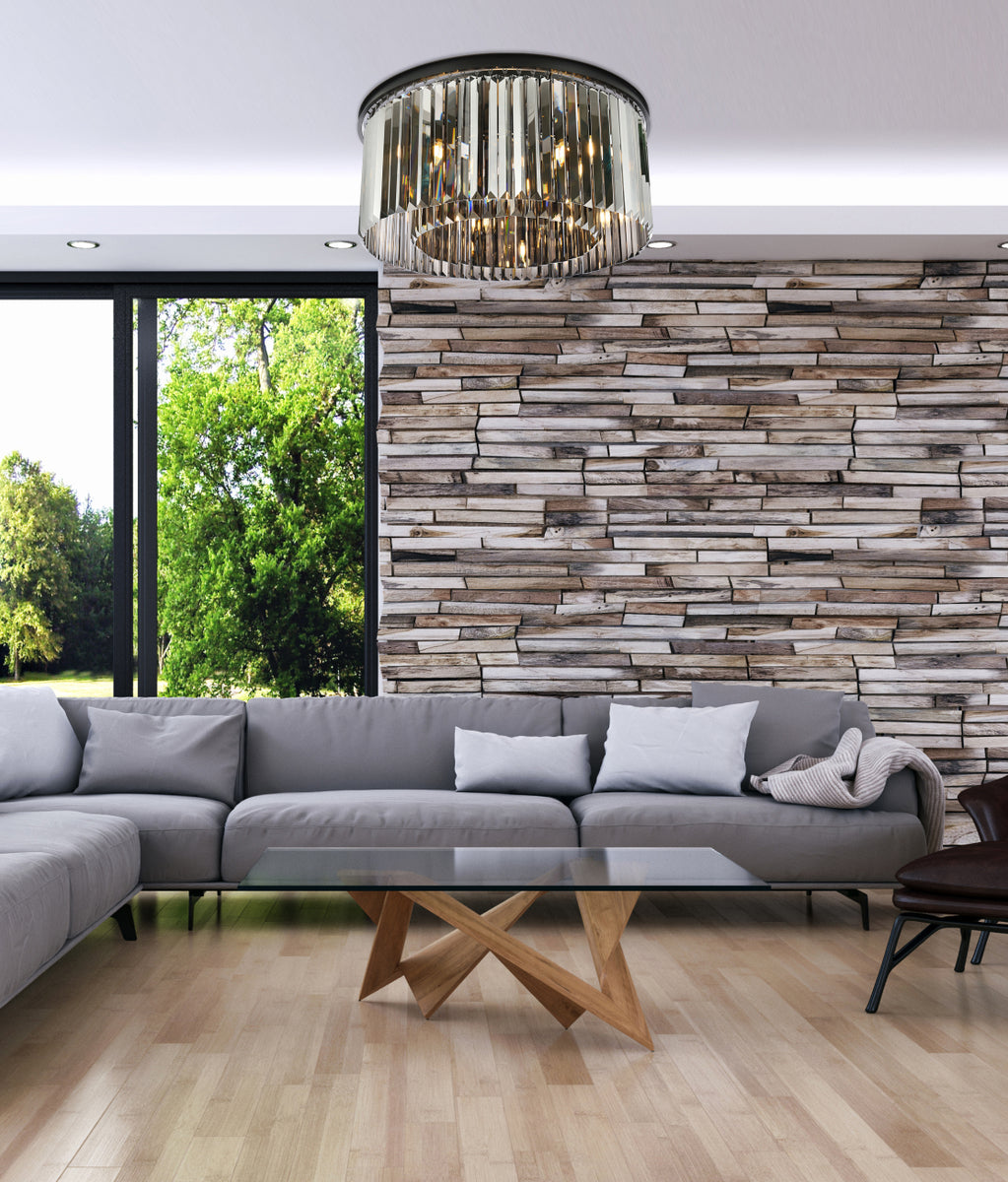 Sydney 8 light Matte Black Flush Mount Silver Shade (Grey) Royal Cut Crystal