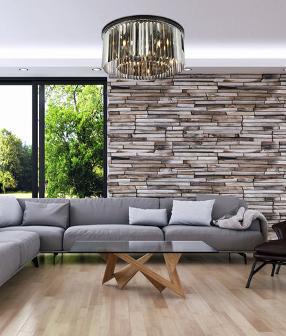 Sydney 8 light Matte Black Flush Mount Silver Shade (Grey) Royal Cut Crystal