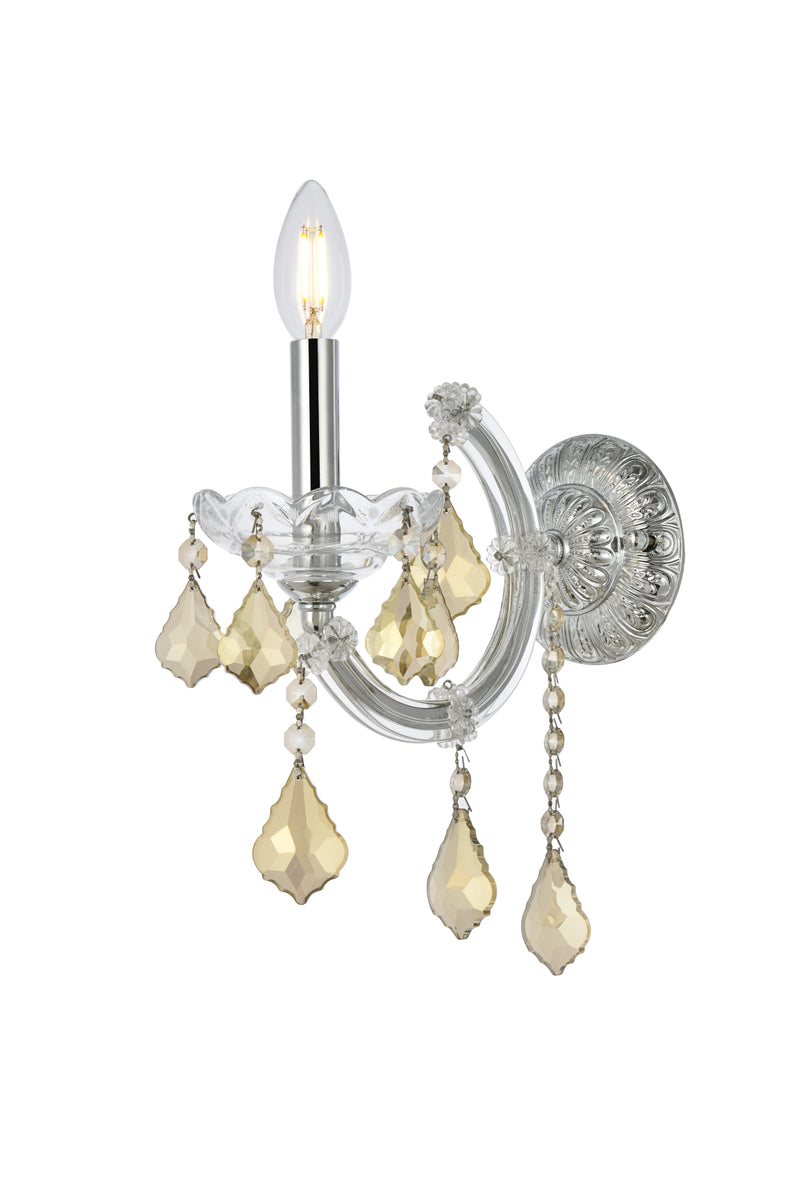 Maria Theresa 1 light Chrome Wall Sconce Golden Teak (Smoky) Royal Cut Crystal