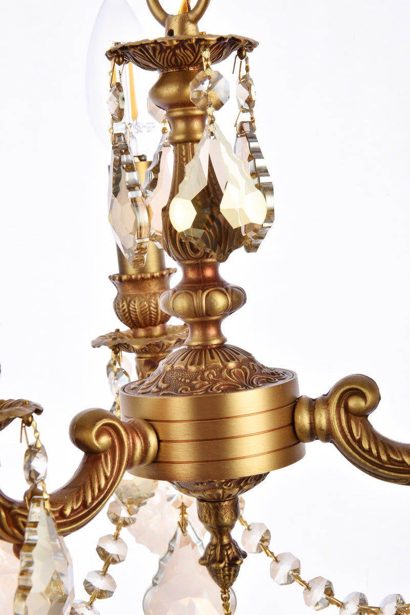 Lillie 3 light French Gold Pendant Golden Teak (Smoky) Royal Cut Crystal