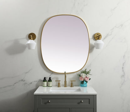 Metal Frame Oval Mirror 30x36 Inch in Brass
