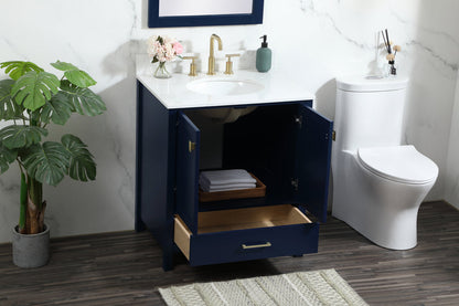 30 inch Single bathroom vanity in blue with backsplash