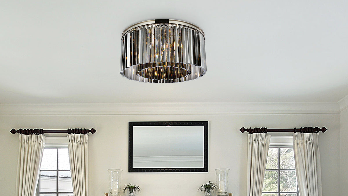 Sydney 8 light polished nickel Flush Mount Silver Shade (Grey) Royal Cut Crystal