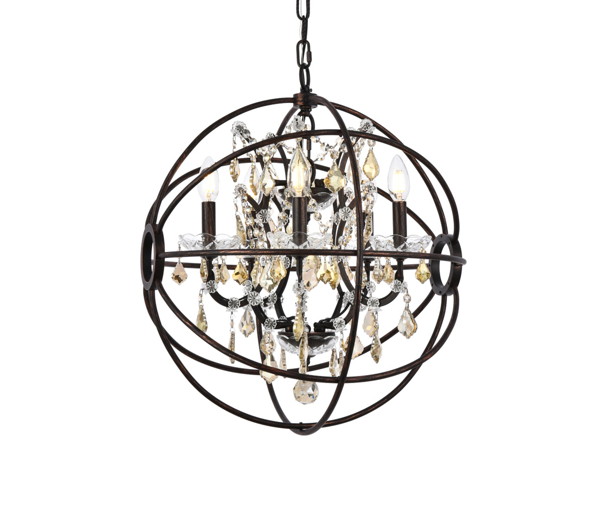 Geneva 5 light Dark Bronze Pendant Golden Teak (Smoky) Royal Cut crystal