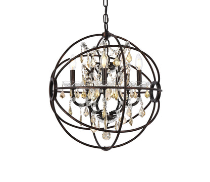 Geneva 5 light Dark Bronze Pendant Golden Teak (Smoky) Royal Cut crystal