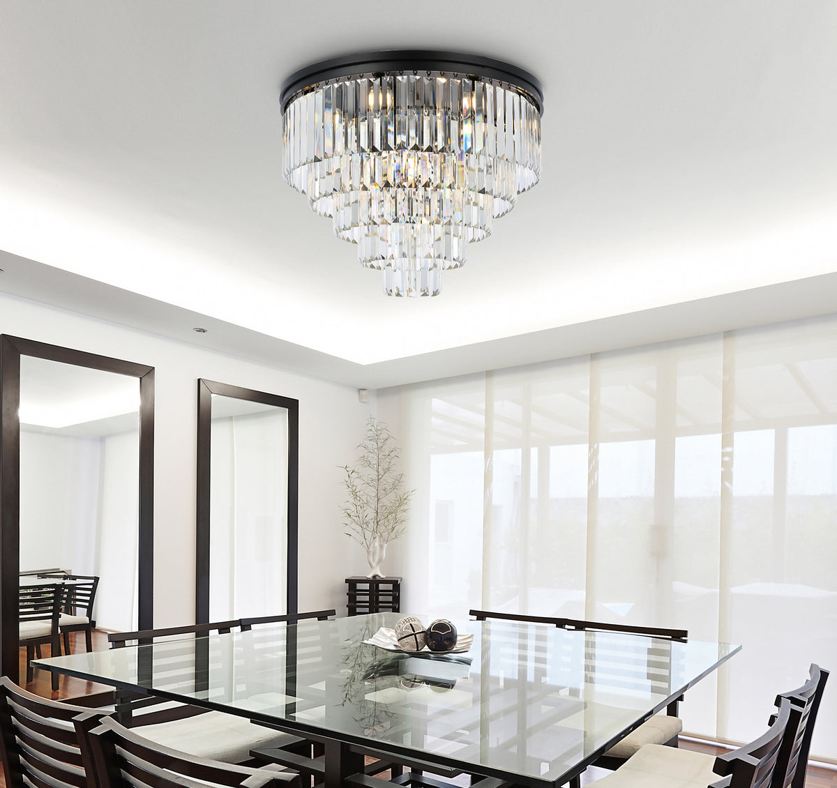 Sydney 17 light Matte Black Flush Mount Clear Royal Cut Crystal