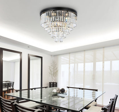 Sydney 17 light Matte Black Flush Mount Clear Royal Cut Crystal