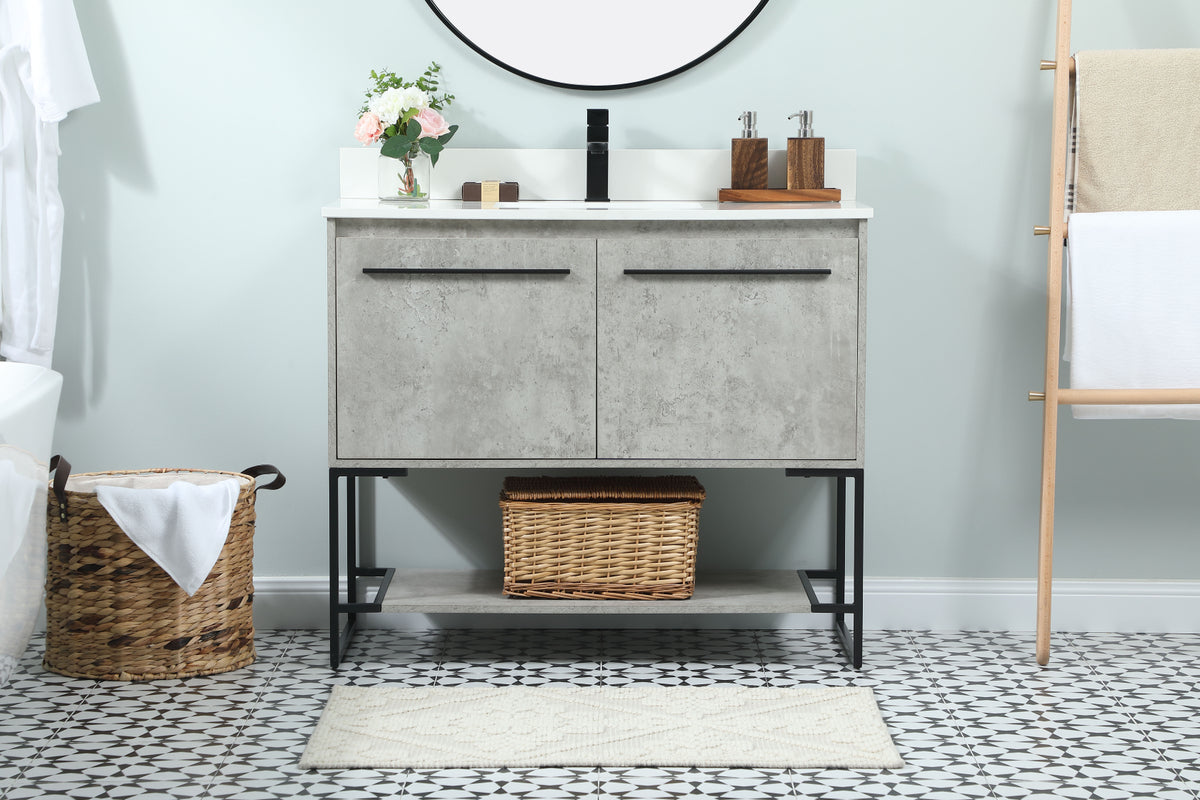 40 inch Single bathroom vanity in concrete grey with backsplash