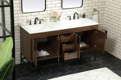 60 inch double bathroom vanity in walnut