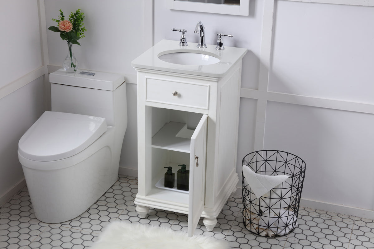 19 inch Single Bathroom vanity in antique white with ivory white engineered marble