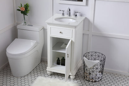 19 inch Single Bathroom vanity in antique white with ivory white engineered marble