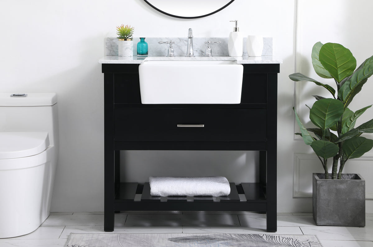 36 inch Single bathroom vanity in black with backsplash