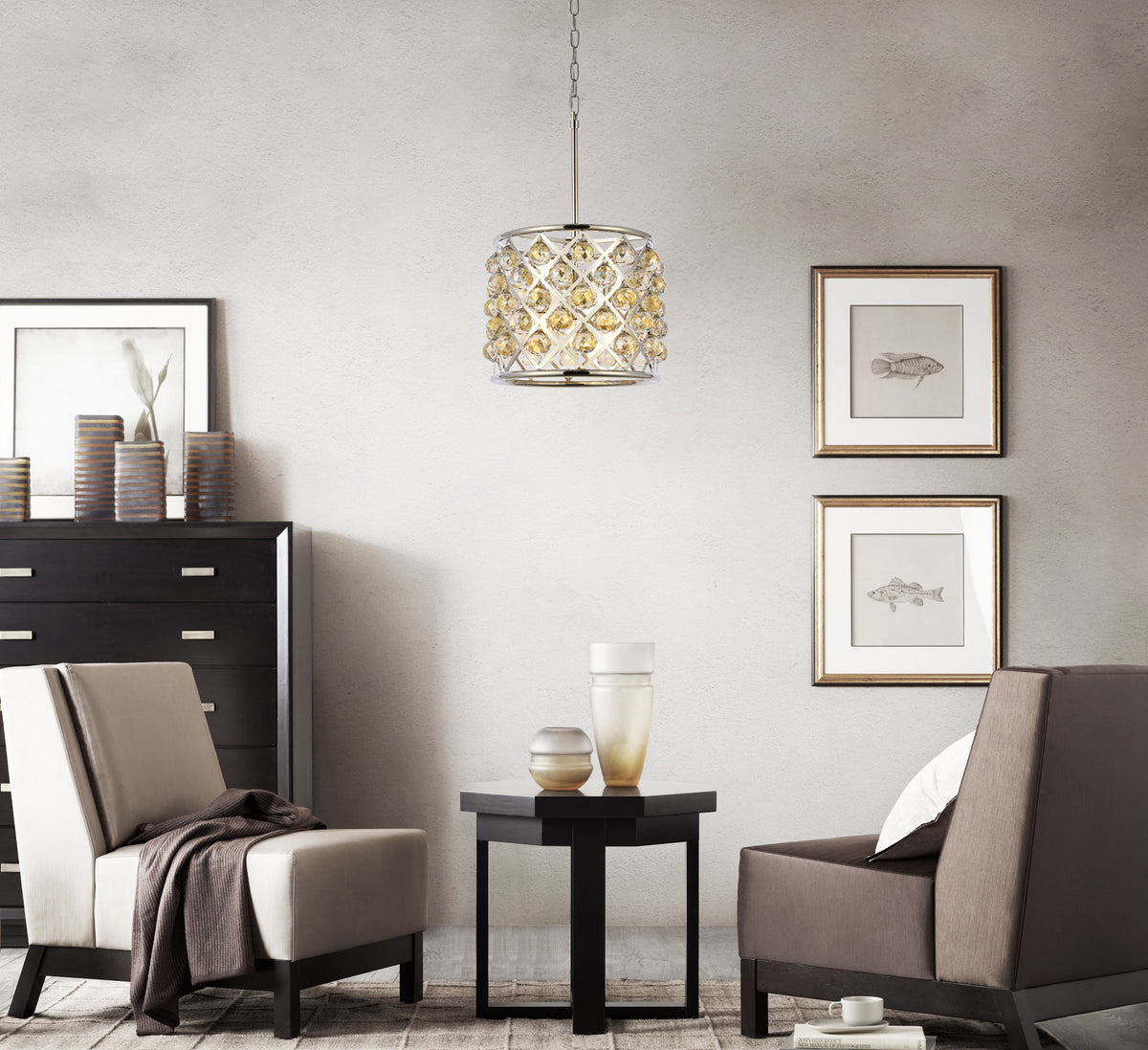 Madison 4 light polished nickel Pendant Golden Teak (Smoky) Royal Cut Crystal