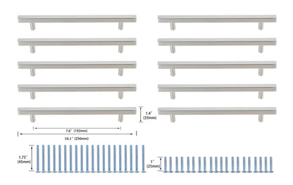 Dior 7-9/16" Center to Center Brushed Nickel Bar Pull Multipack (set of 10)