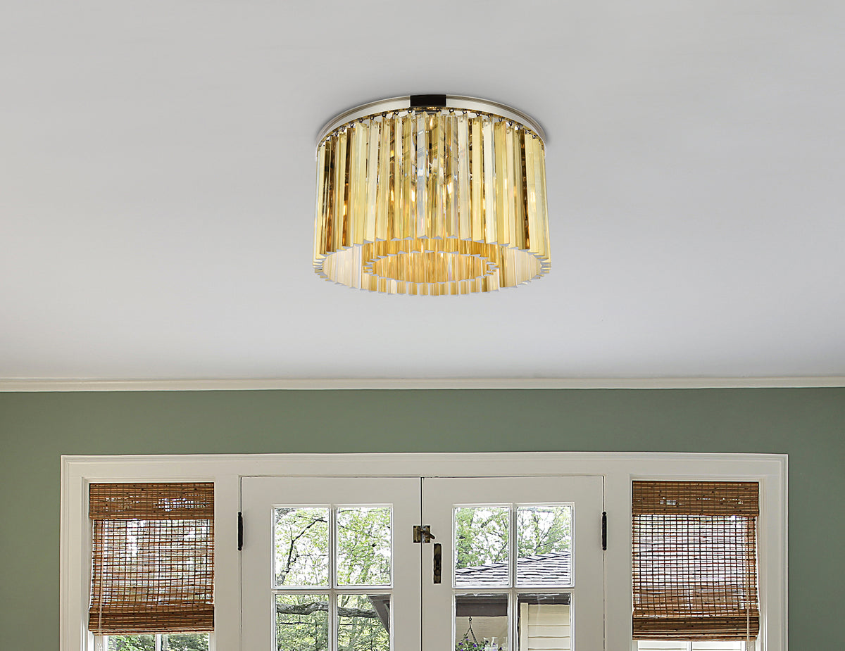 Sydney 8 light polished nickel Flush Mount Golden Teak (Smoky) Royal Cut Crystal