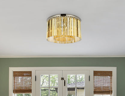 Sydney 8 light polished nickel Flush Mount Golden Teak (Smoky) Royal Cut Crystal