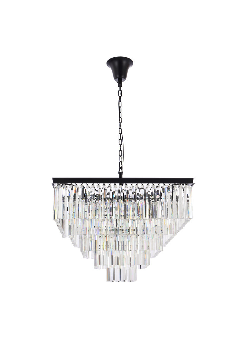 Sydney 34 inch square crystal chandelier in matte black
