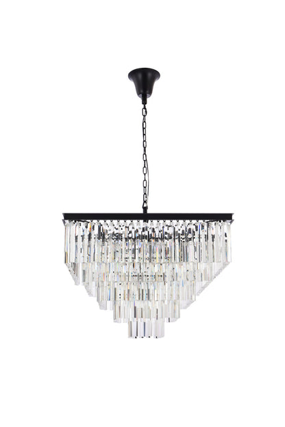 Sydney 34 inch square crystal chandelier in matte black
