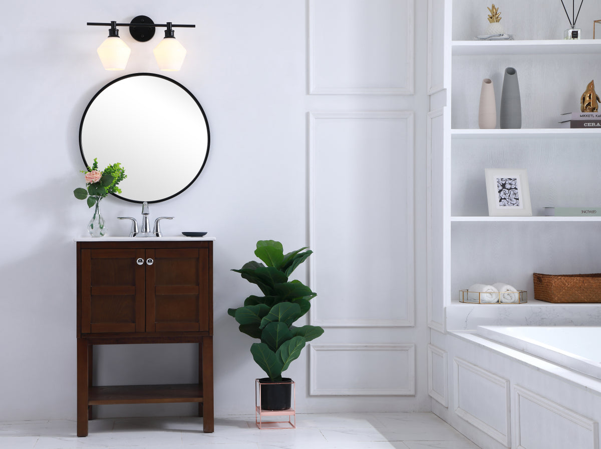 Gene 2 light Black and Frosted white glass Wall sconce