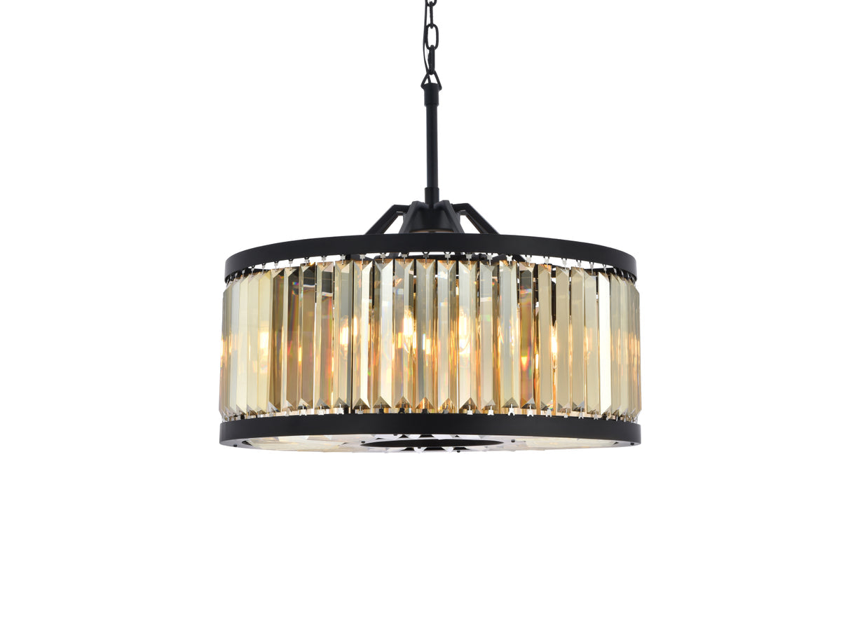 Chelsea 8 light Matte Black Chandelier Golden Teak (Smoky) Royal Cut Crystal