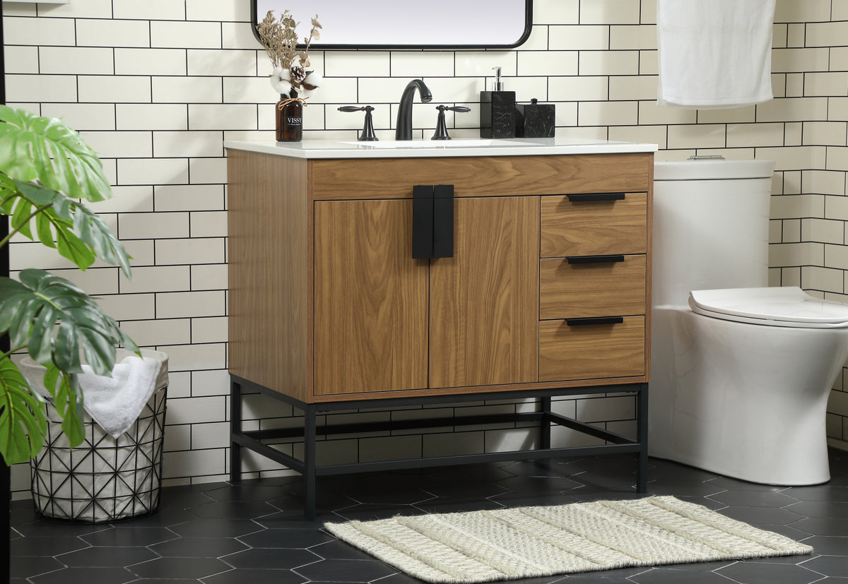 36 inch Single bathroom vanity in walnut brown