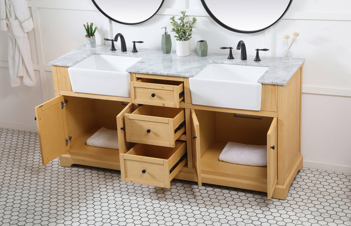 72 inch double bathroom vanity in natural wood