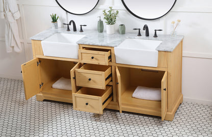 72 inch double bathroom vanity in natural wood