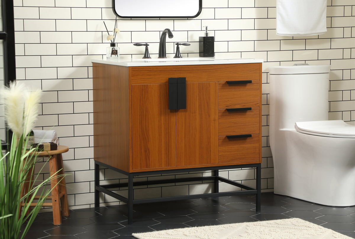 32 inch Single bathroom vanity in teak