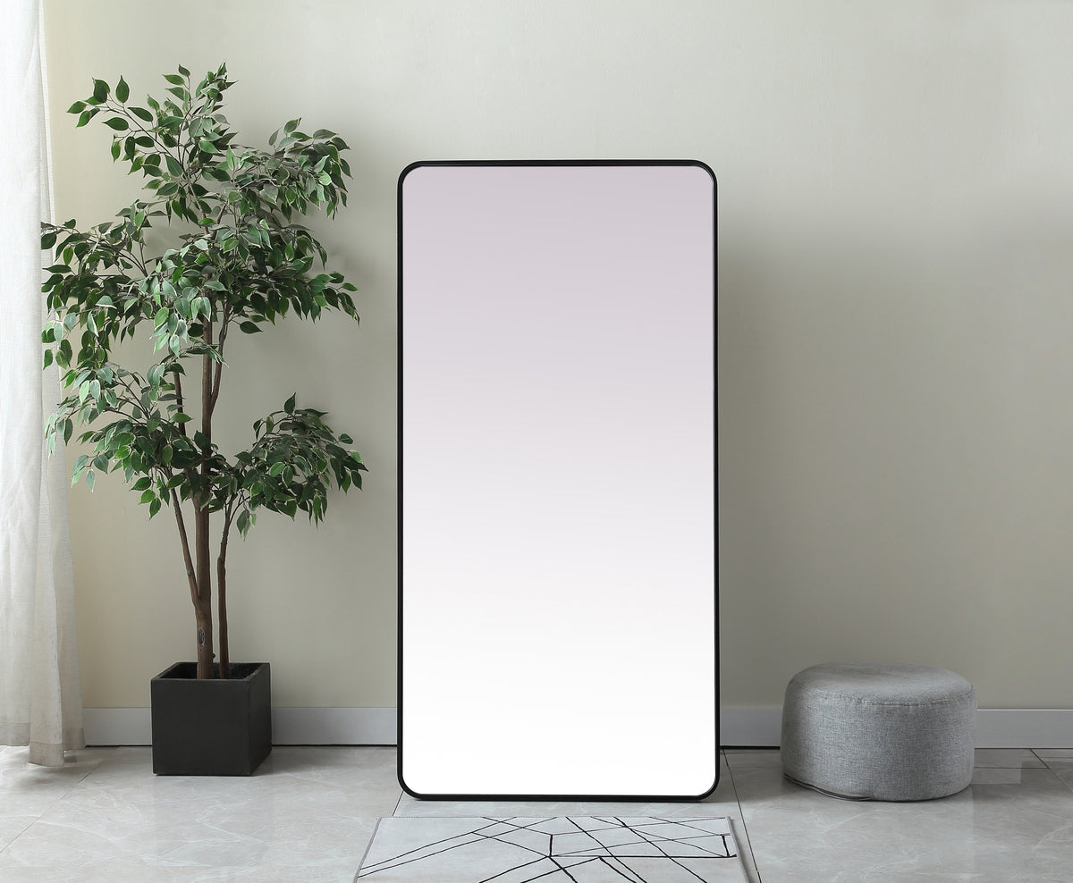Soft Corner Metal Rectangle Full Length Mirror 30x60 Inch in Black