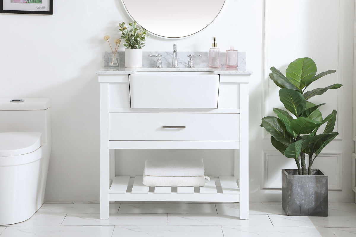 36 inch Single bathroom vanity in white with backsplash