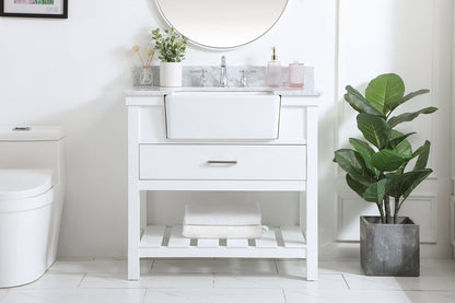 36 inch Single bathroom vanity in white with backsplash