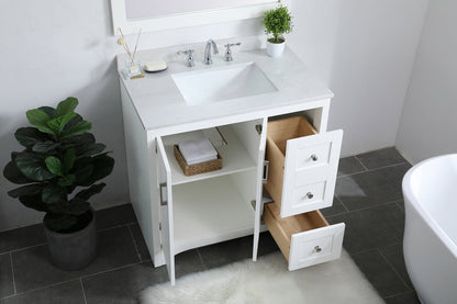 36 inch Single Bathroom Vanity in White with Backsplash