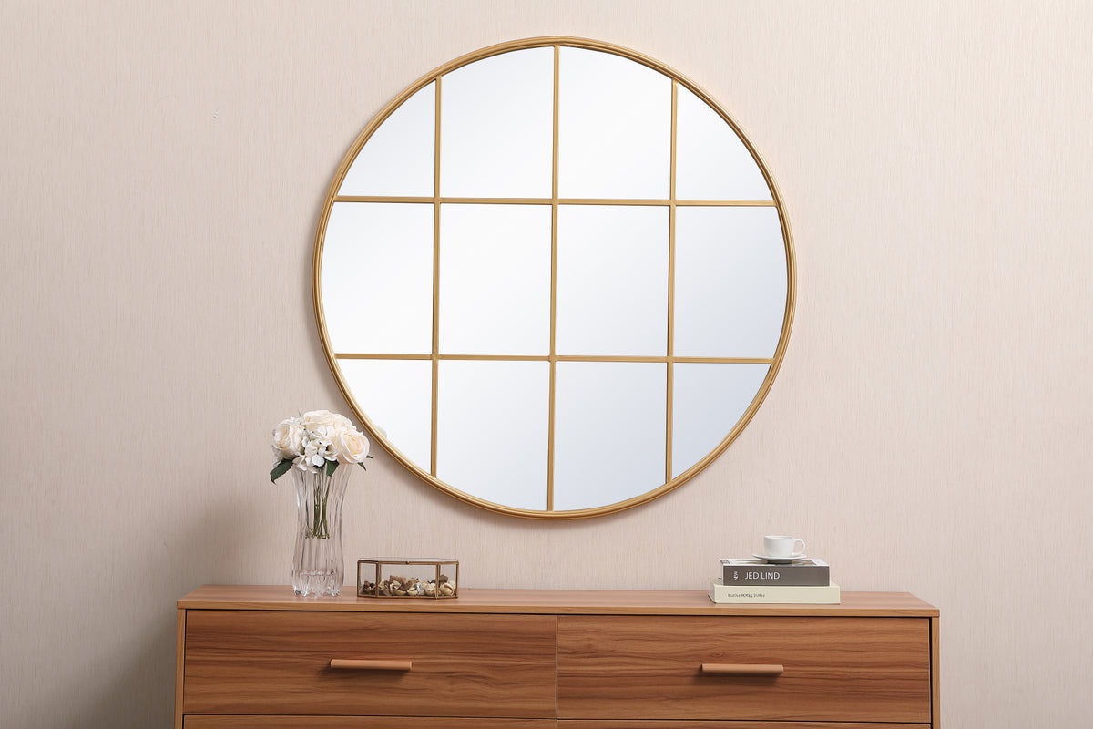 Metal windowpane mirror 42 inch x 42 inch in Brass
