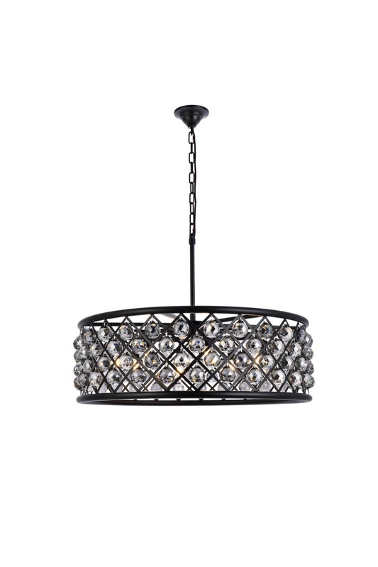 Madison 8 light Matte Black Chandelier Silver Shade (Grey) Royal Cut Crystal