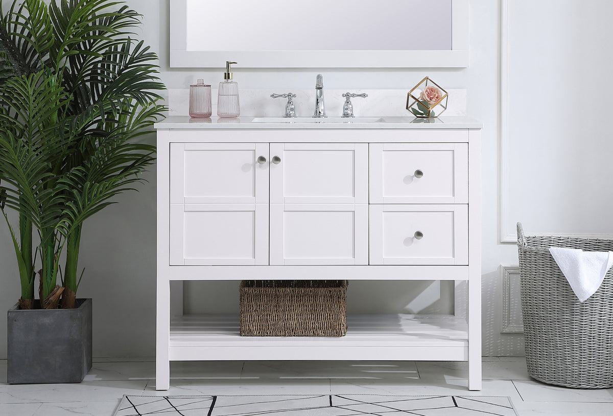 42 inch Single Bathroom Vanity in White with Backsplash